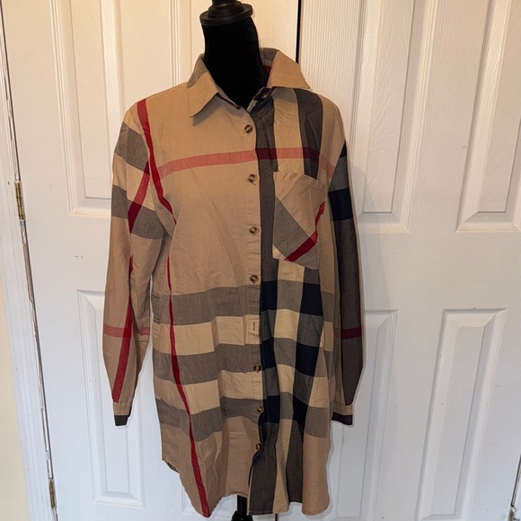 Tops - Plaid Button-Up Shirt Dress